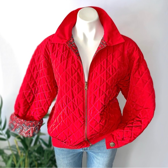 Vintage Vibrant Artsy Reversible Bomber Jacket Quilted - Picture 2 of 15